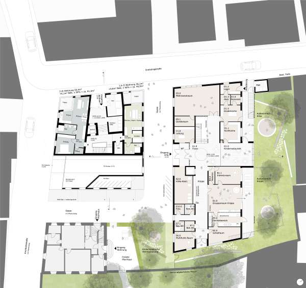 Grundriss Erdgeschoss Kita und Wohnen