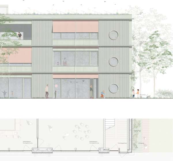 Detailgrundriss und Teilansicht