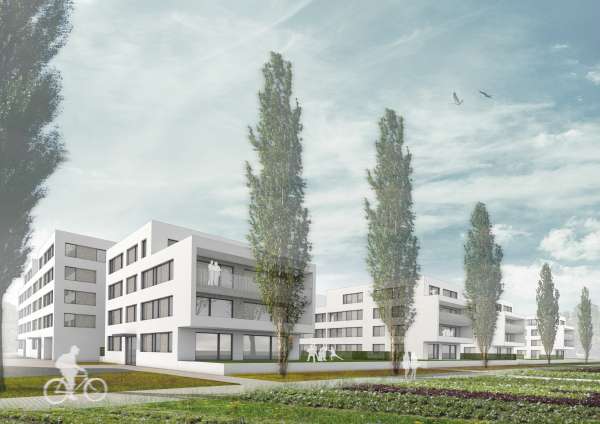 Perspektive Blick entlang des Quartier und Wanderwegs