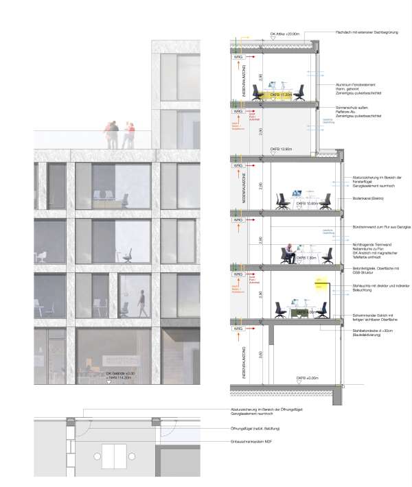 Teilansicht, Teilgrundriss, Fassadenschnitt